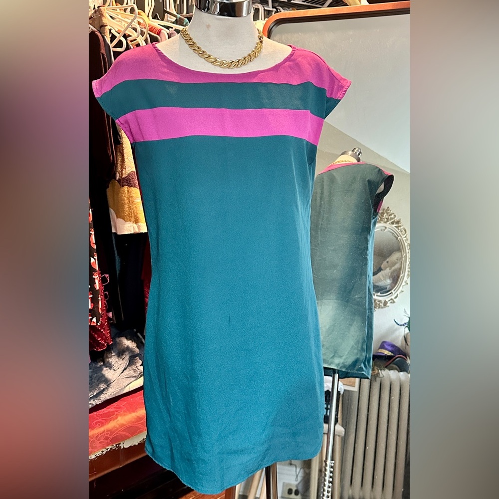 Naked Zebra Teal Shift Dress with Magenta Accent